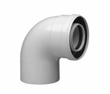 Колено коакс.алюм/алюм.окраш.белым д.60/100, угол 90 с хомутом  KCC610B1