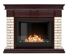 Каминокомплект: Биокамин Firelight BFP/P-2520, портал Bricks 25 камень бежевый, шпон темный дуб 1