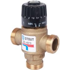 Термостатический смесительный клапан для систем отопления и ГВС 3/4"  НР   20-43°С KV 1,6 м3/ч