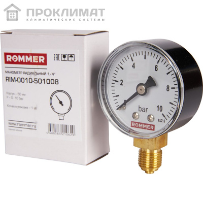 ROMMER Манометр радиальный. 50 мм 0...10 бар 1/4" 