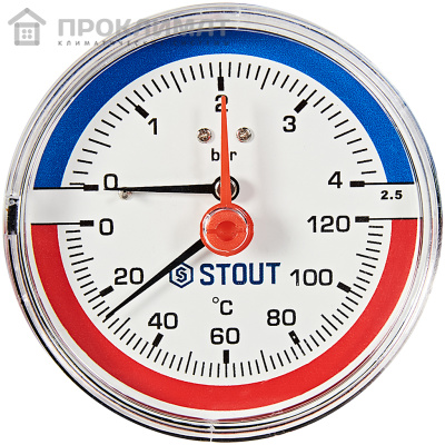 Термоманометр аксиальный STOUT корпус Ø 80 мм, 1/2" 0...4 бар, 0…120°С