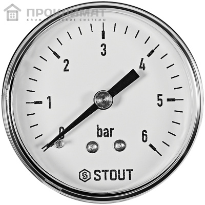 Манометр аксиальный STOUT корпус Ø 50 мм, 1/4" (0-6 бар)