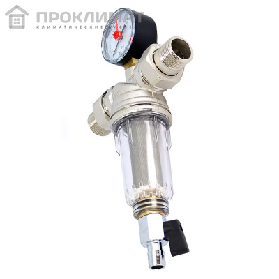Фильтр с манометром со сгонами Tiemme 1, с прозрачной пластиковой колбой, промывной