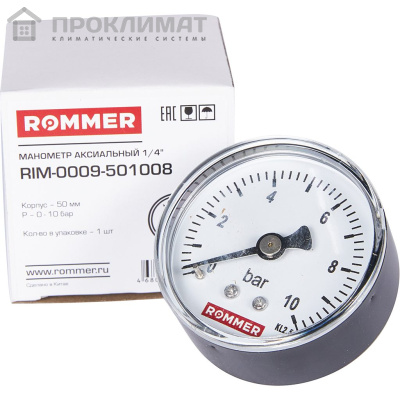 ROMMER Манометр аксиальный.  50 мм 0...10 бар 1/4" 