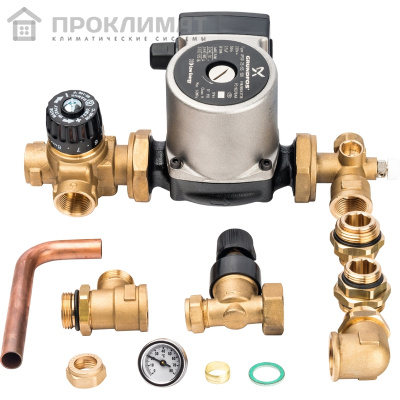 Насосно-смесительный узел с термостатическим клапаном и байпасом; Grundfos UPSO 25-65 130