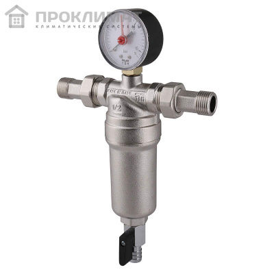 Фильтр с манометром со сгонами Tiemme 1/2, с латунной колбой, промывной