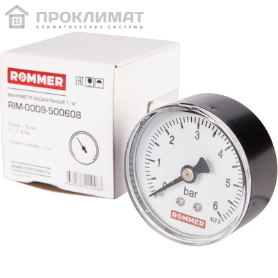 ROMMER Манометр аксиальный.  50 мм 0...6 бар 1/4" 