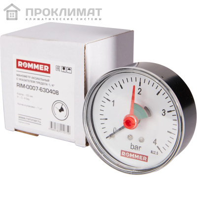ROMMER Манометр аксиальный с указателем предела.  63 мм  0...4 бар 1/4" 