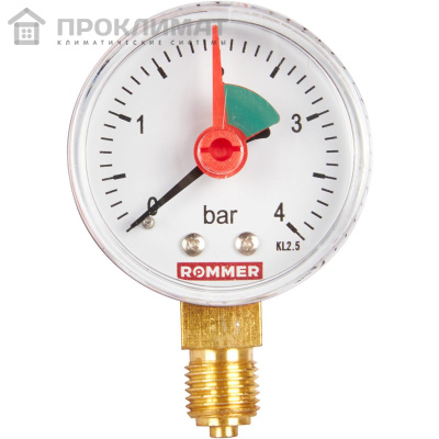 ROMMER Манометр радиальный с указателем предела.  50 мм 0...4 бар 1/4" 