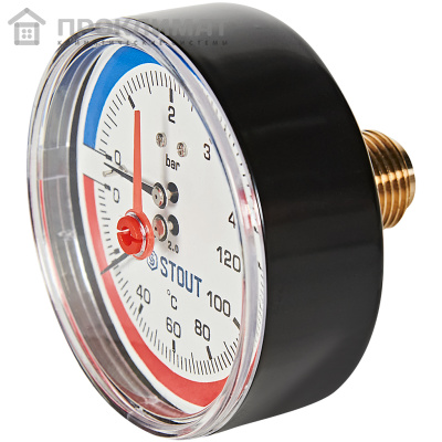 Термоманометр аксиальный STOUT корпус Ø 80 мм, 1/2" 0...4 бар, 0…120°С