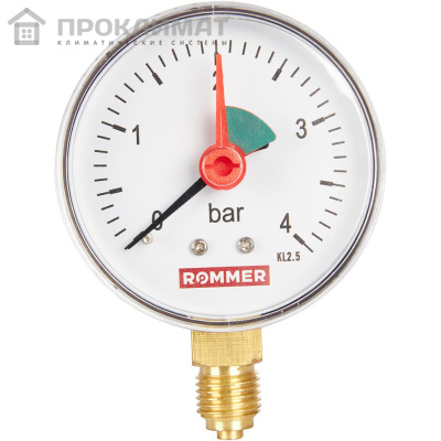 ROMMER Манометр радиальный с указателем предела.  63 мм  0...4 бар 1/4" 