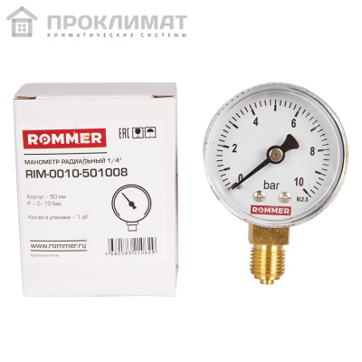 ROMMER Манометр радиальный. 50 мм 0...10 бар 1/4" 